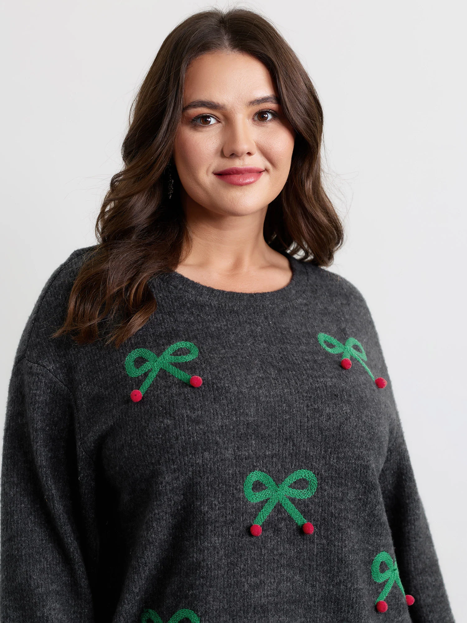 Cherry Cord Embroidery Textured Sweatshirt