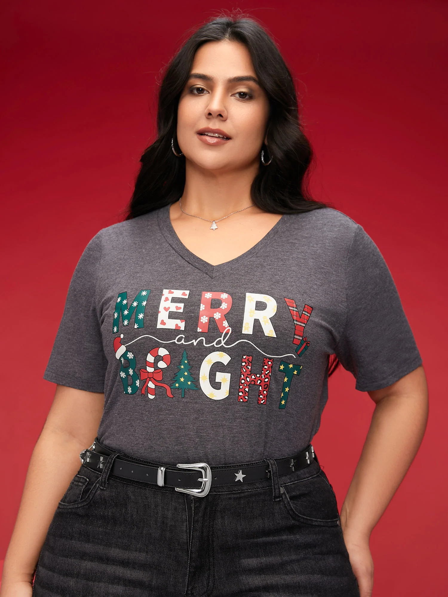 Silver Star Studded Faux Leather Belt