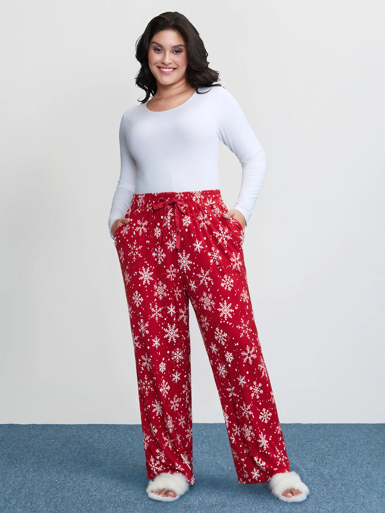 Snowflake Pattern Drawstring Waist Lounge Bottoms