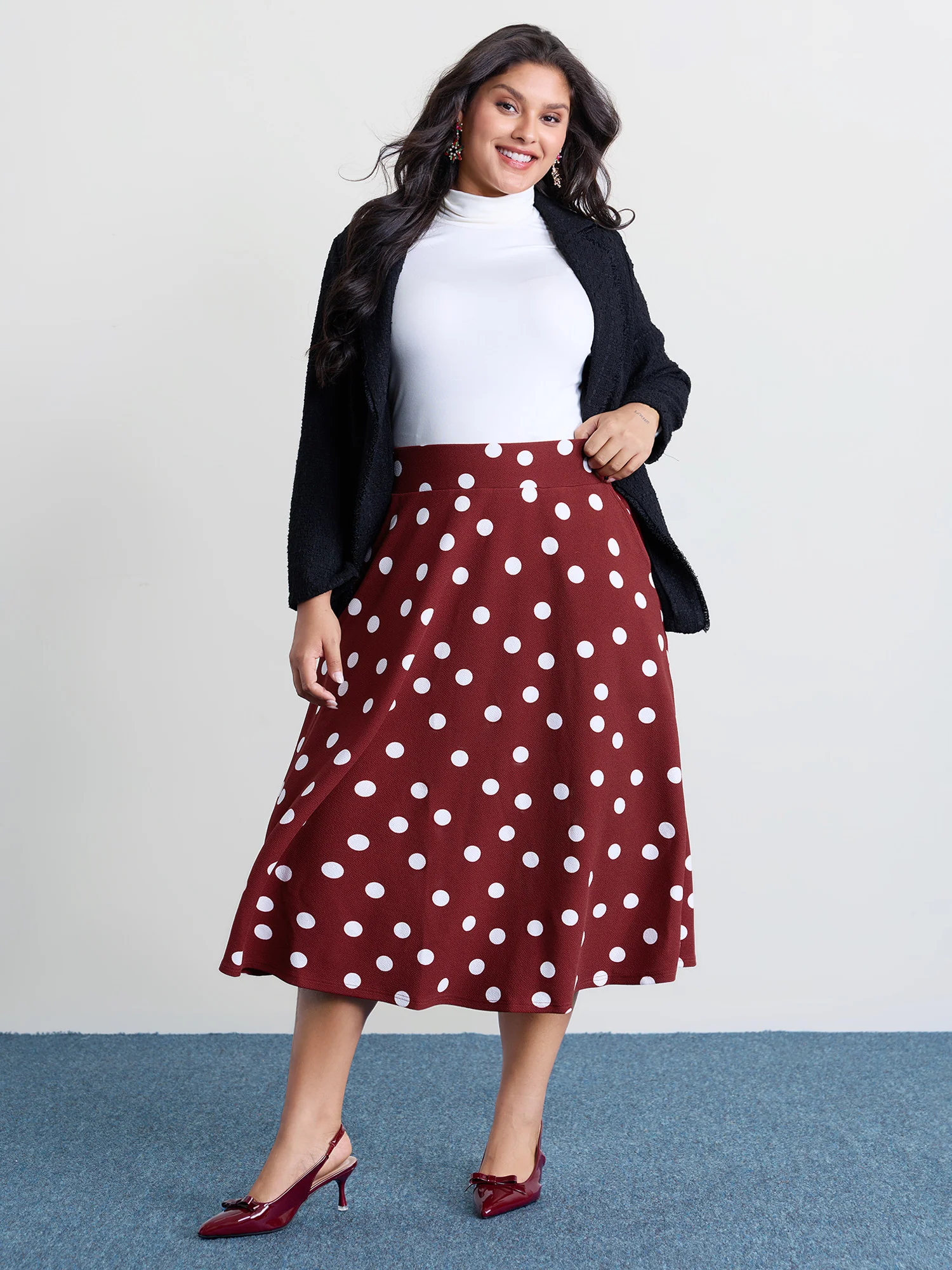 Polka Dots Flowy Holiday Midi Skirt