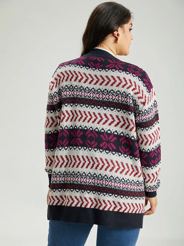 Geo Print Open Front Patchwork Cardigan