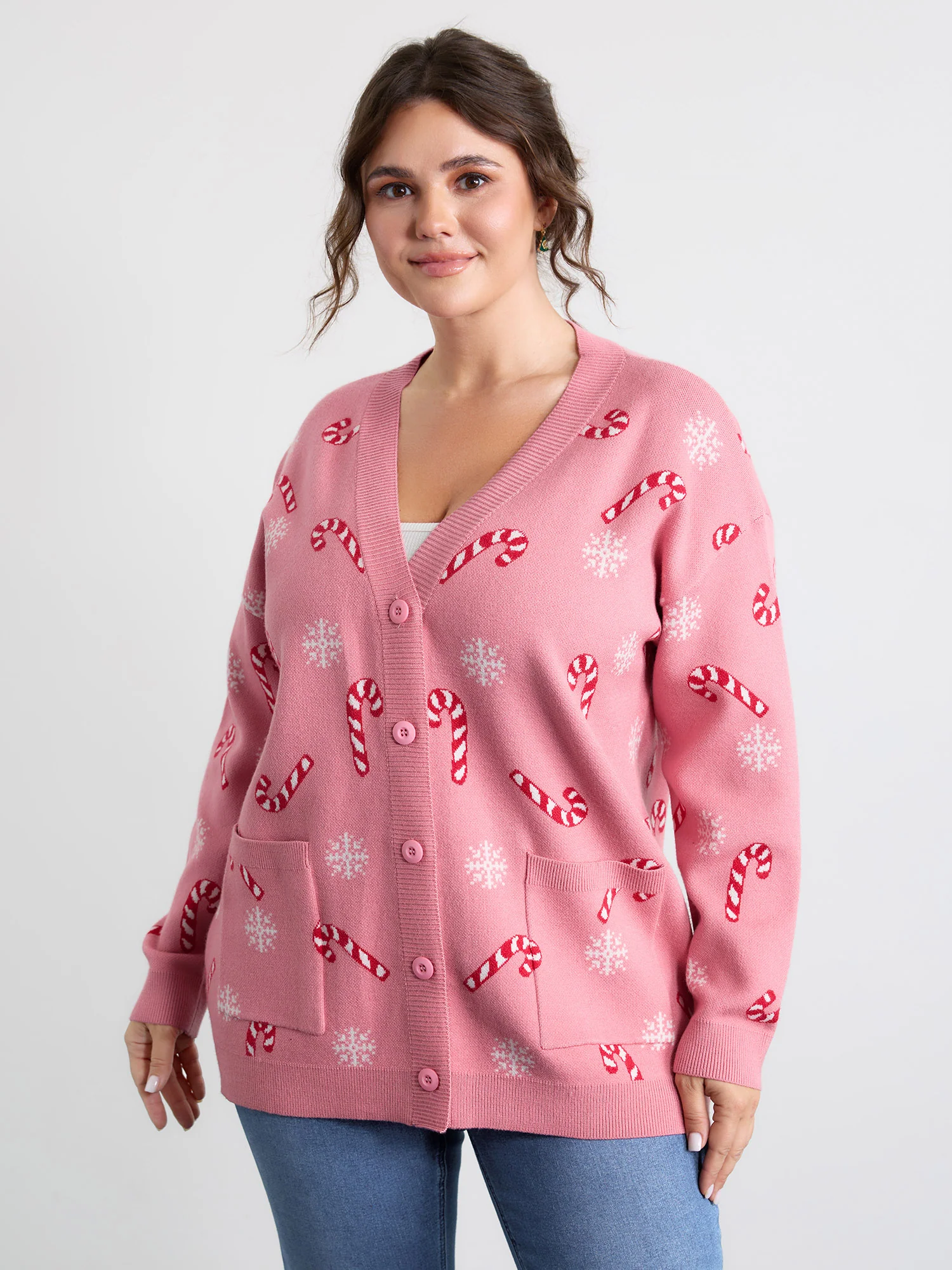 Holiday Candy Patch Pockets Knit Cardigan