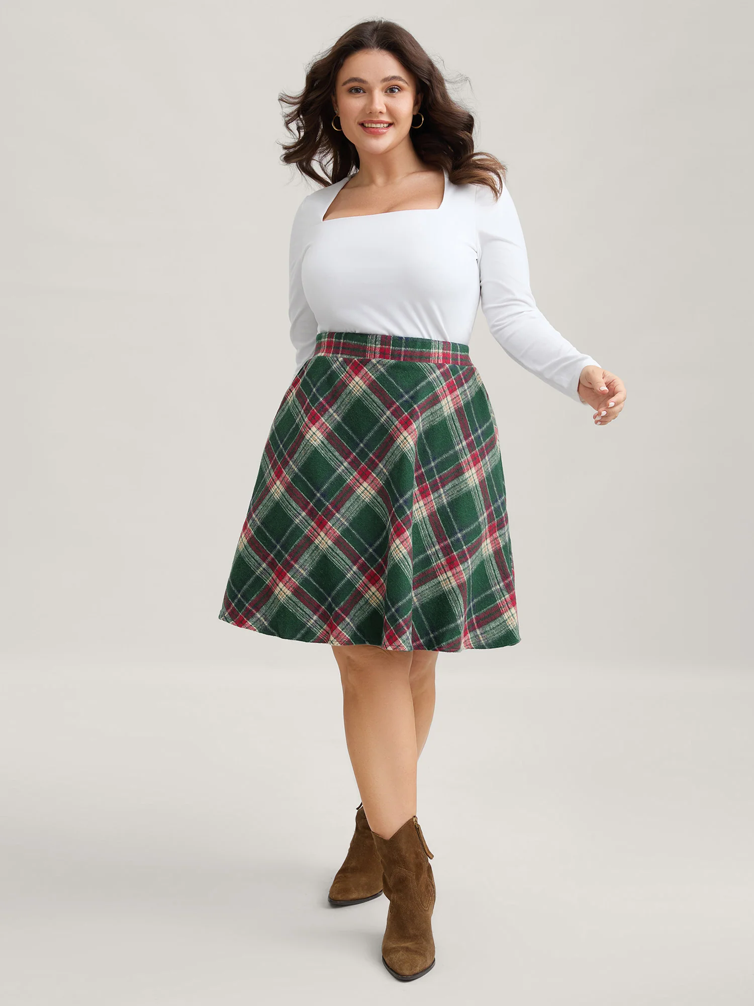 Plaid Pattern Elastic Waist A-line Mini Skirt