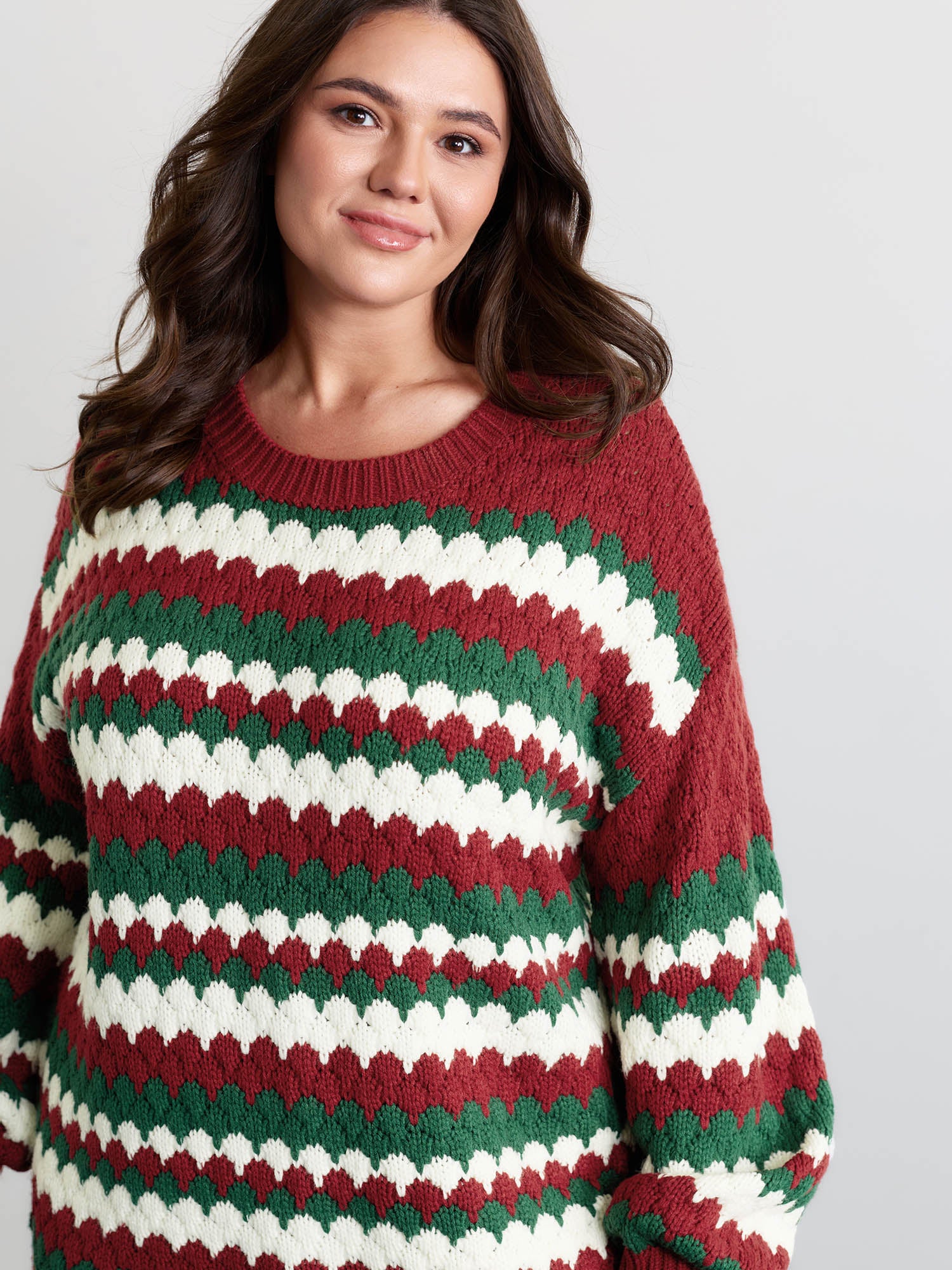Wavy Holiday Stripes Textured Pullover