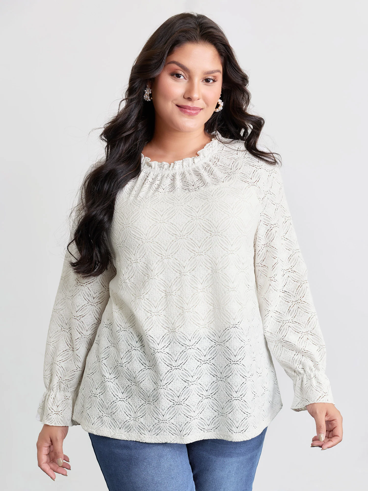 Stretchy Lace Cuff Sleeve Blouse