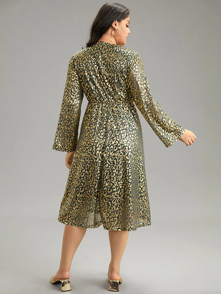 Leopard Glitter Pocket Elastic Waist Dress