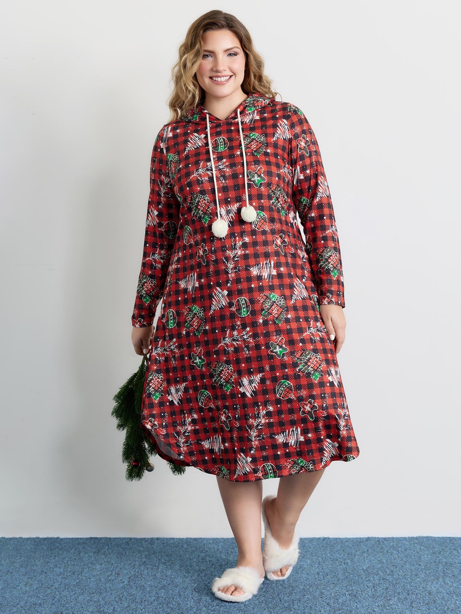 Plaid Holiday Print Stretchy Sleep Dress