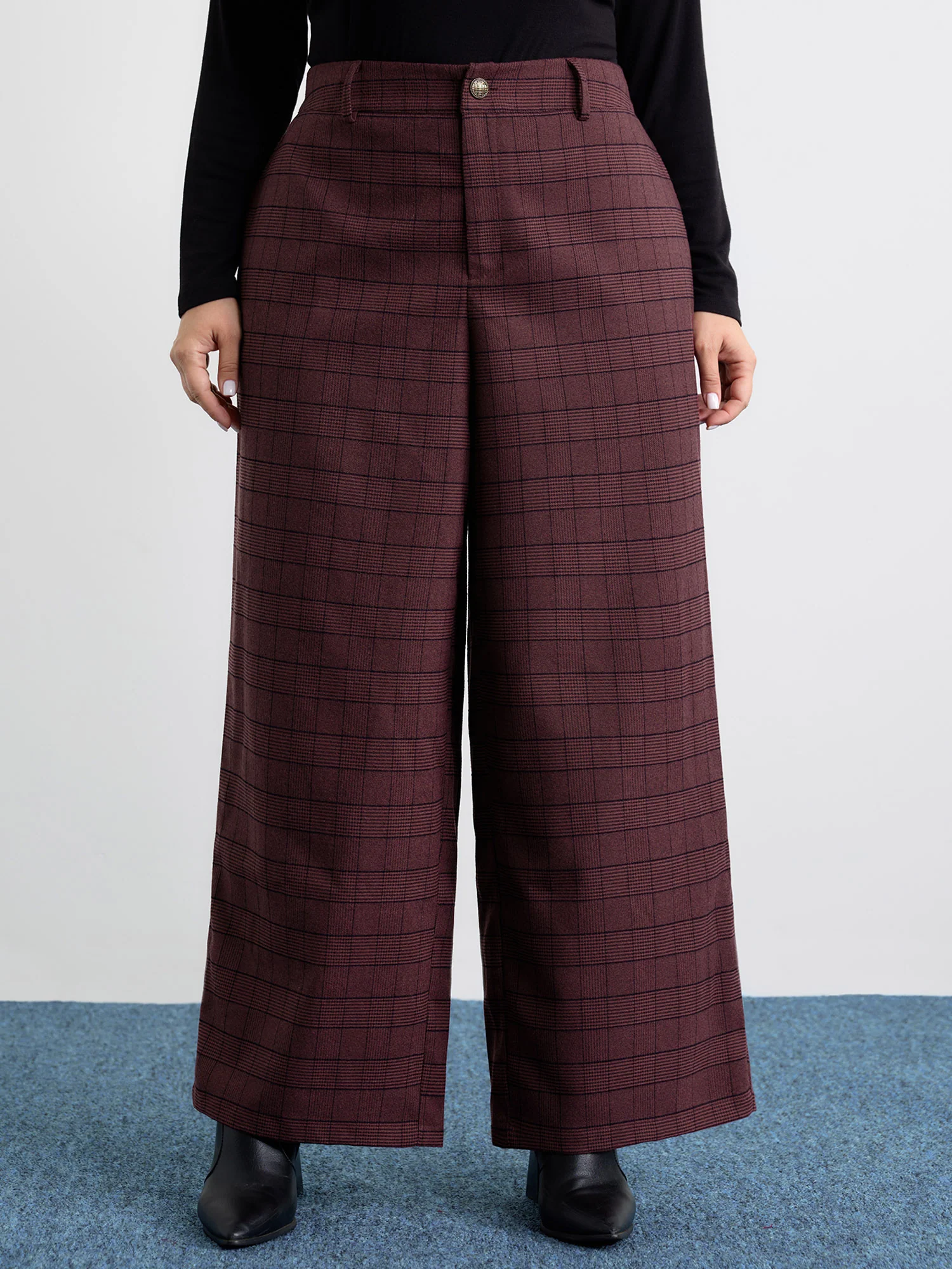 Checkered Stretchy Waist Pants