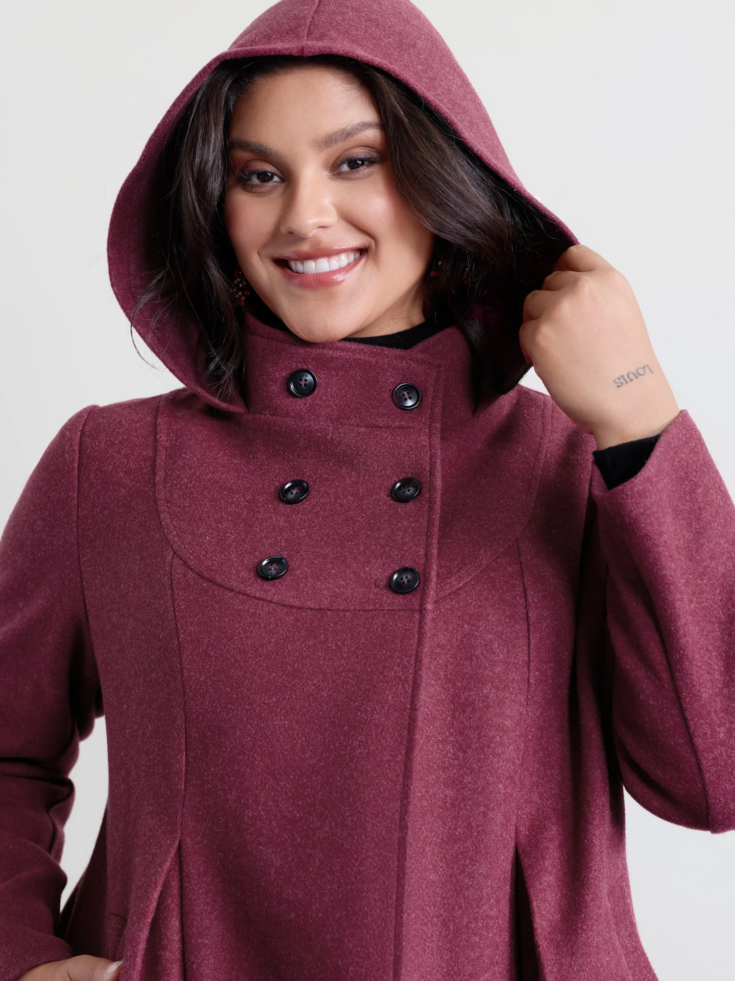 Hooded Pleated Pockets Waist-Defining Coat