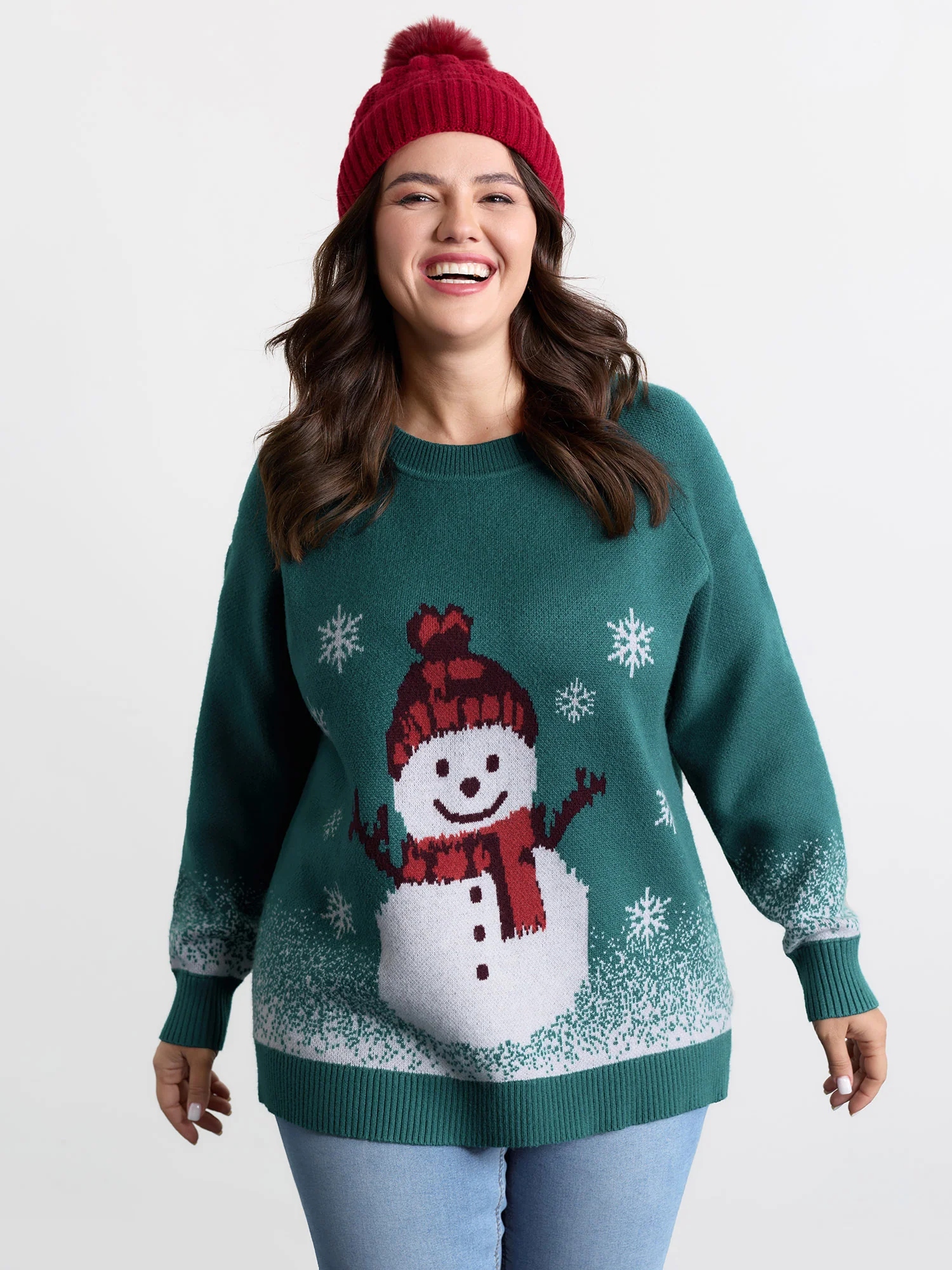 Supersoft Snowman Jacquard Color Block Pullover