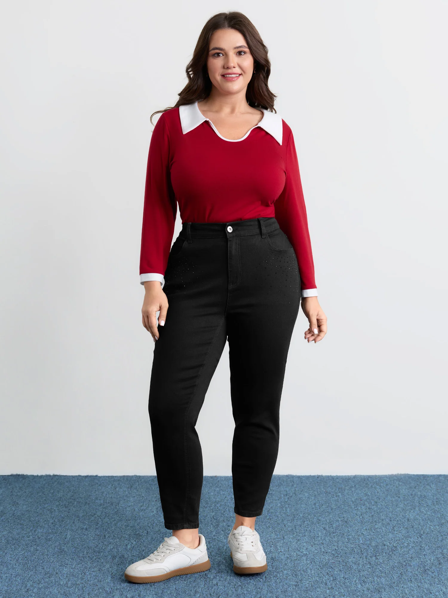 Stretchy Hot-Fixed Rhinestone Skinny-Fit Jeans