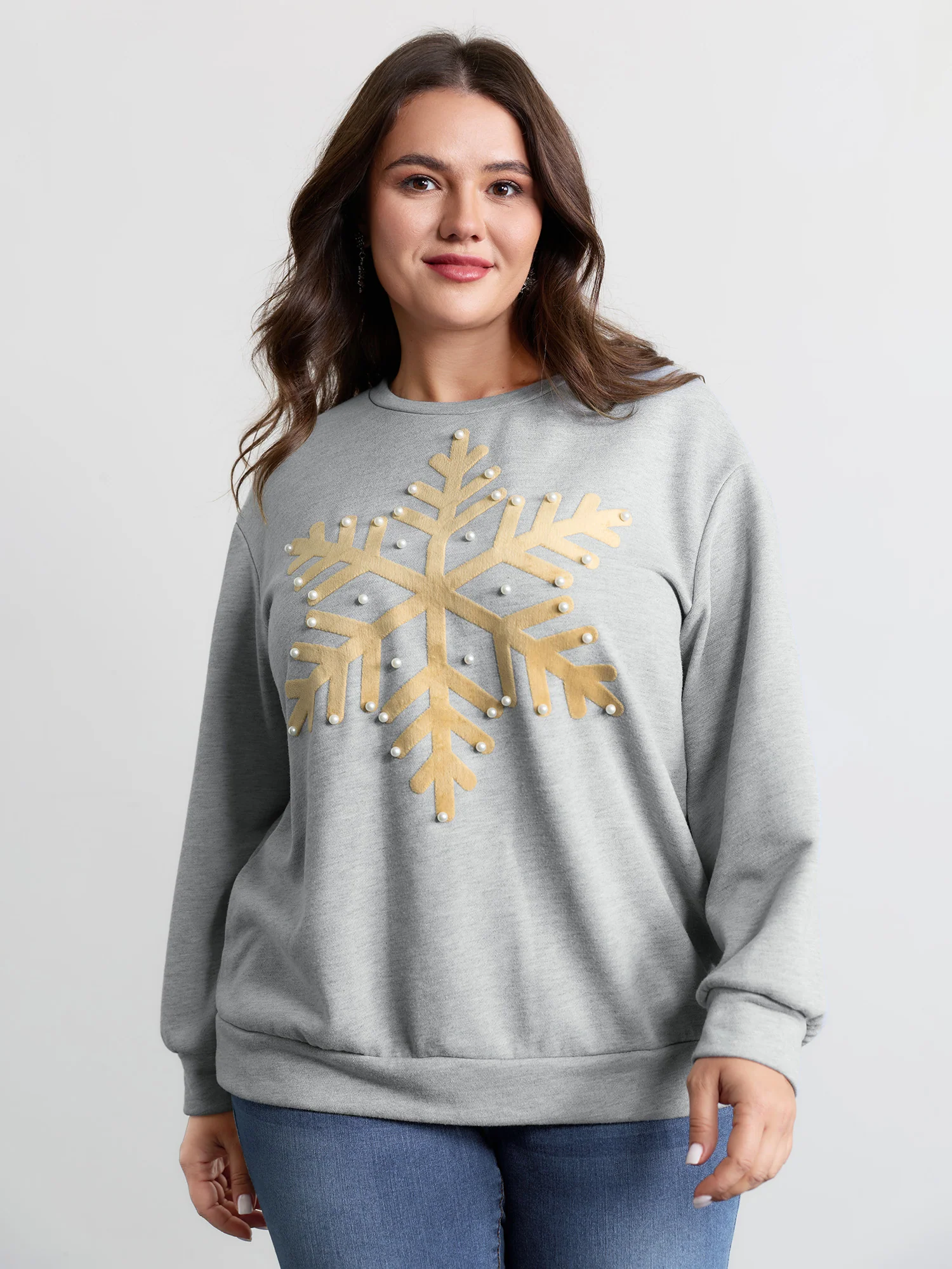 Sequin Snowflake Round Neck Sweatshirt