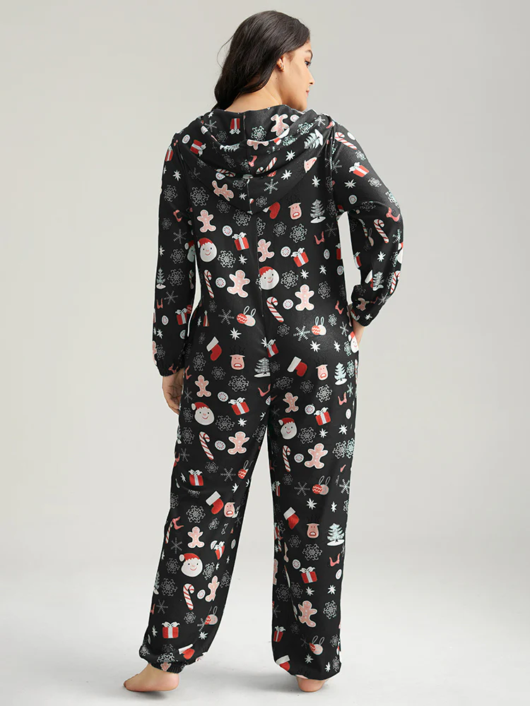 Christmas Graphic Hooded Pocket Sleep Jumpsuit