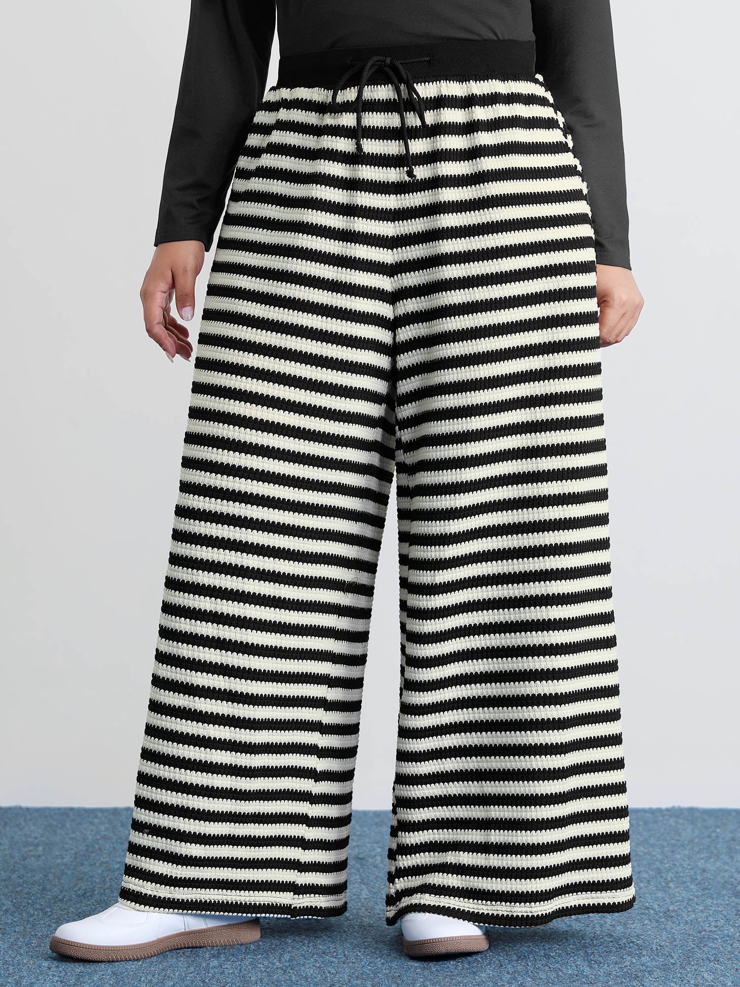 Stripe Drawstring Waist Straight-Leg Pants