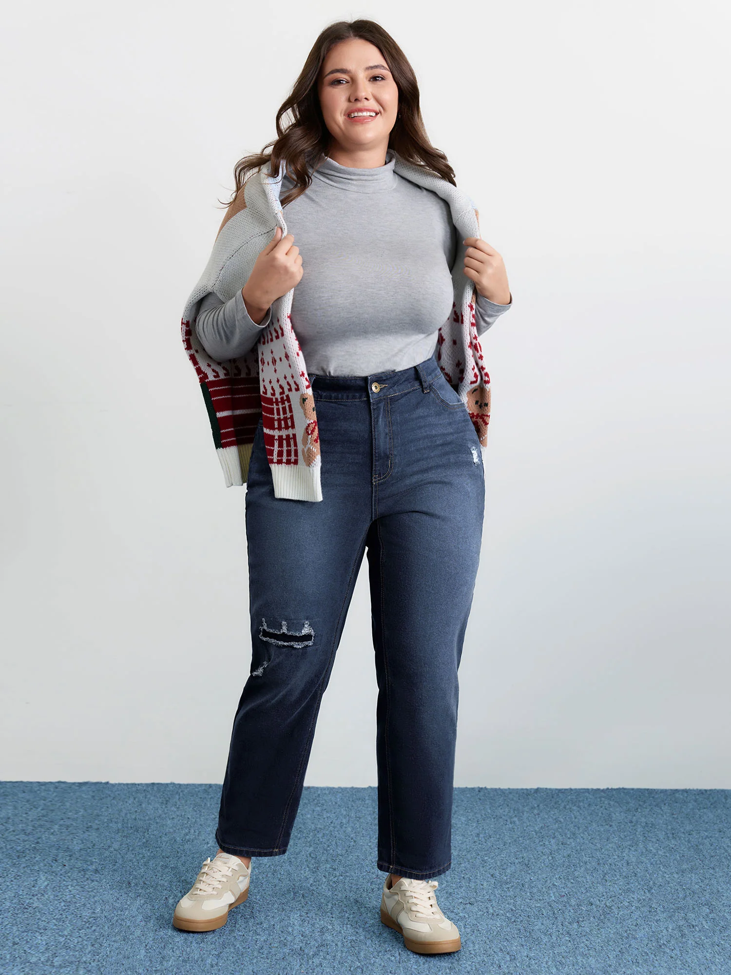 Stretchy Crown Ripped Straight-Leg Jeans