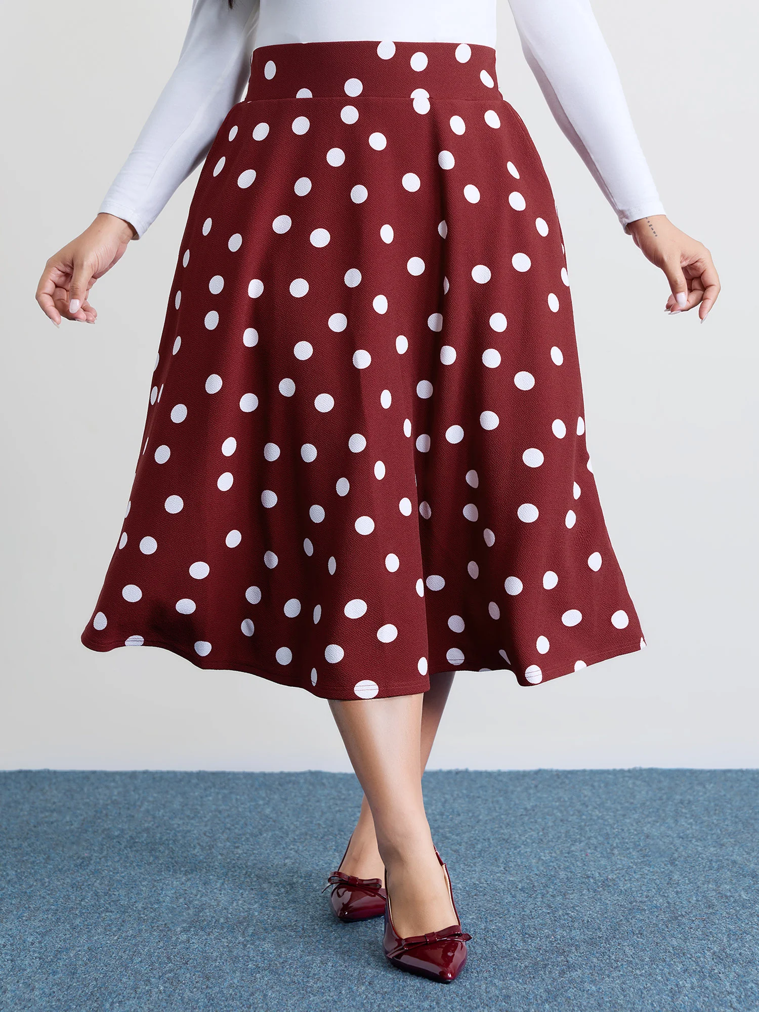 Polka Dots Flowy Holiday Midi Skirt