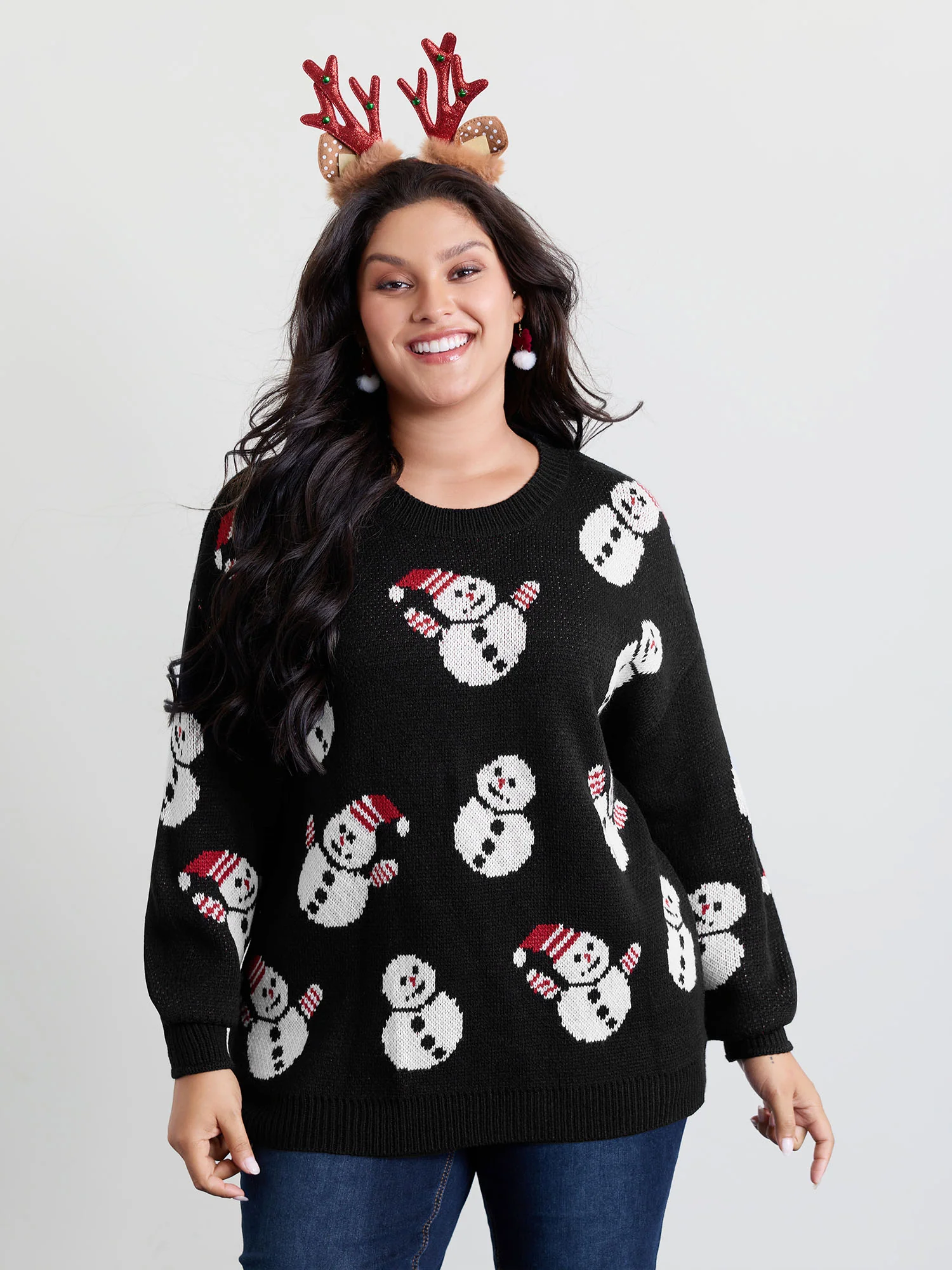 Snowman Jacquard Round Neck Pullover