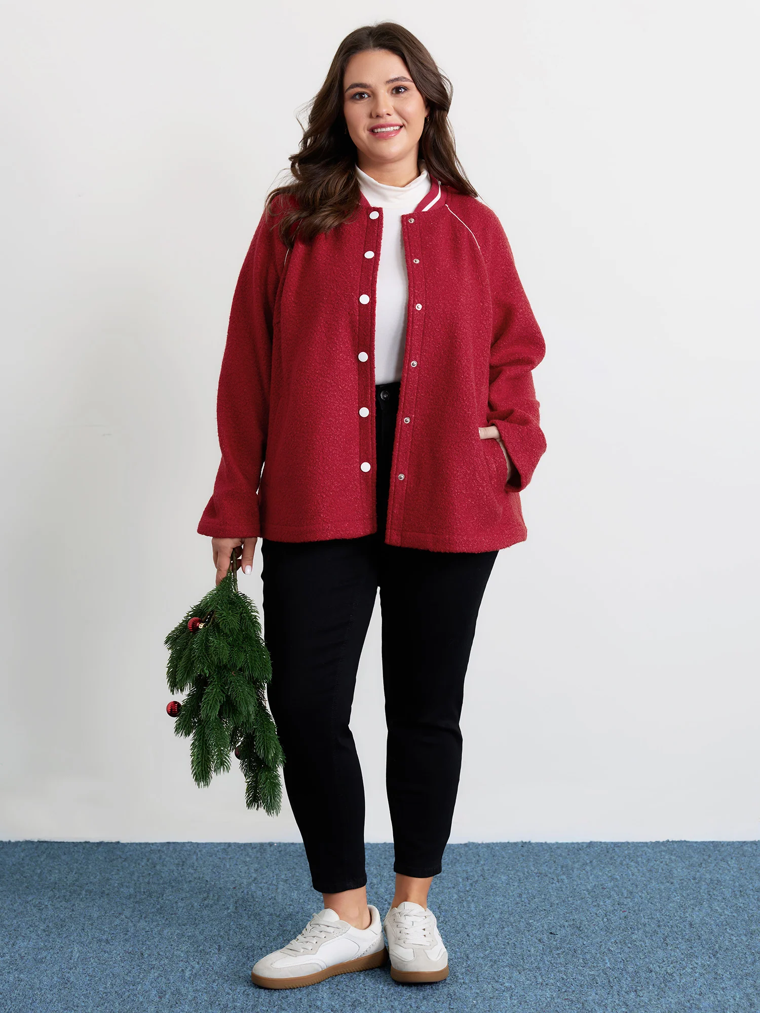 Color Contrast Raglan Sleeve Jacket