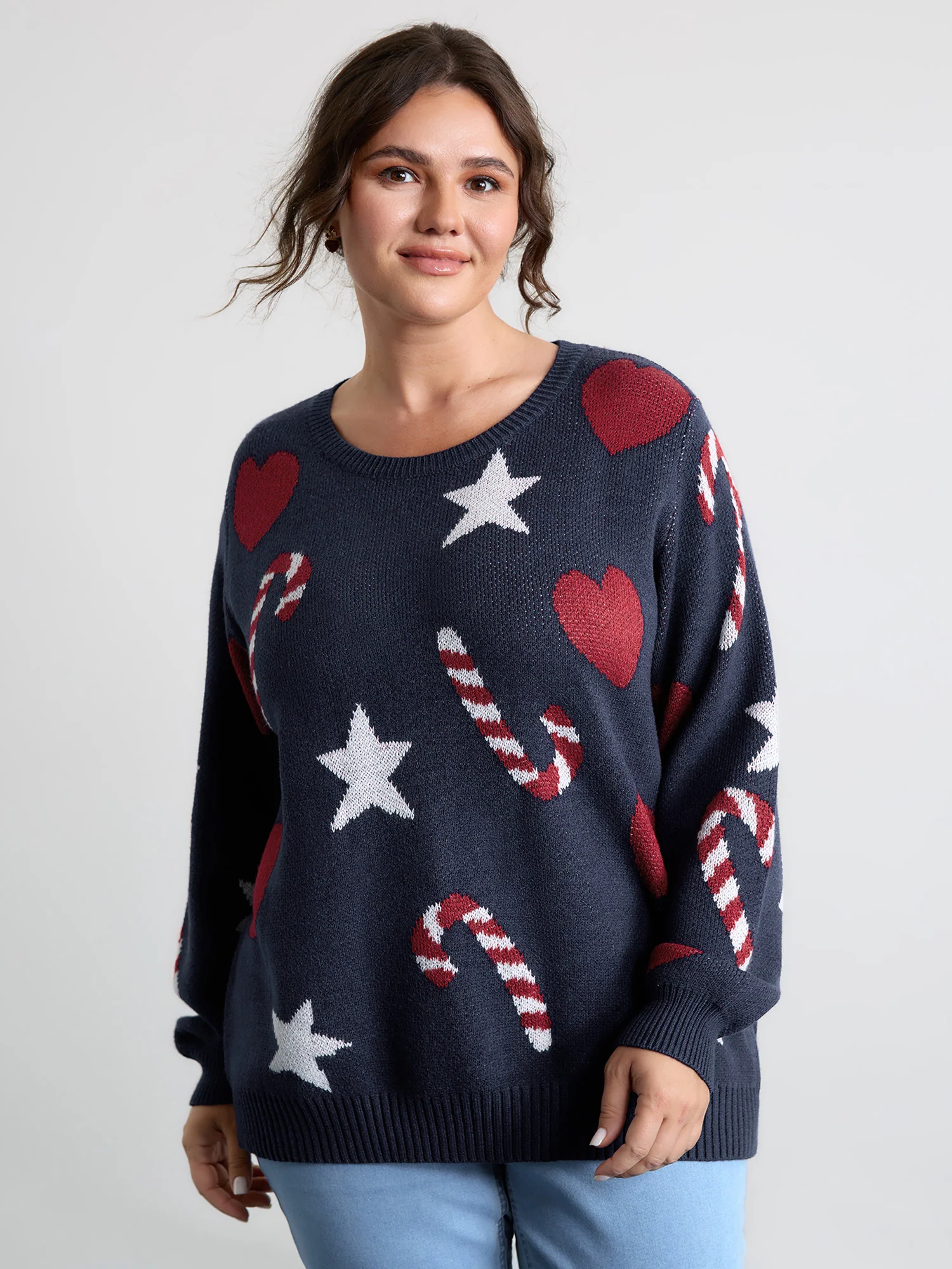 Holiday Candy Jacquard Pattern Pullover