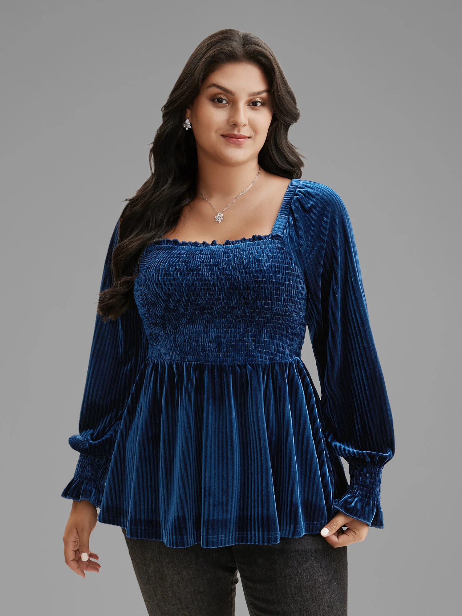 Velvet Smocked Bodice Jersey Top