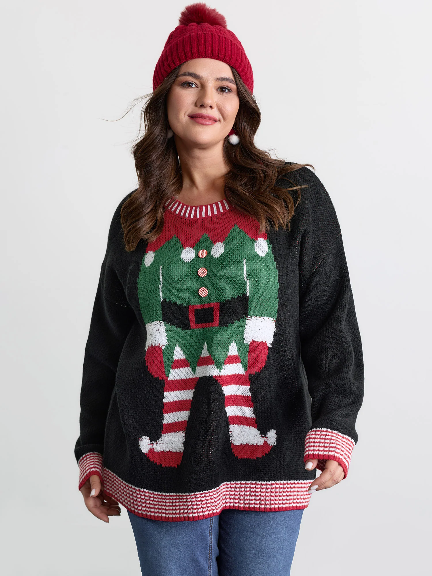 Holiday Elf Pattern Color Contrast Pullover