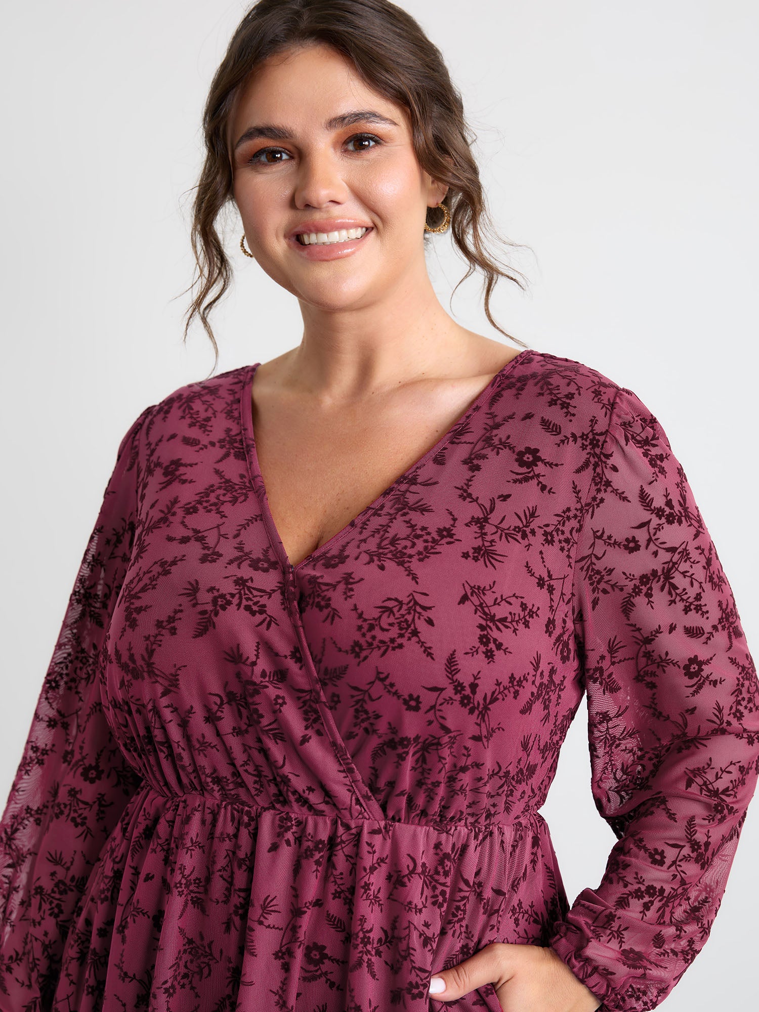 Flocked Wrap Backless Tie Pockets Mini Dress