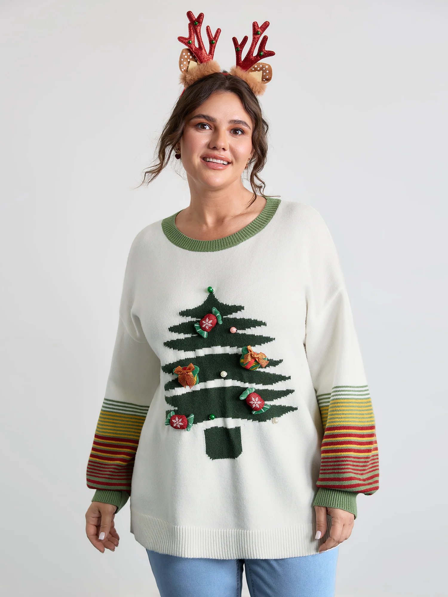 Christmas Tree Pattern Jacquard Stripe Pullover