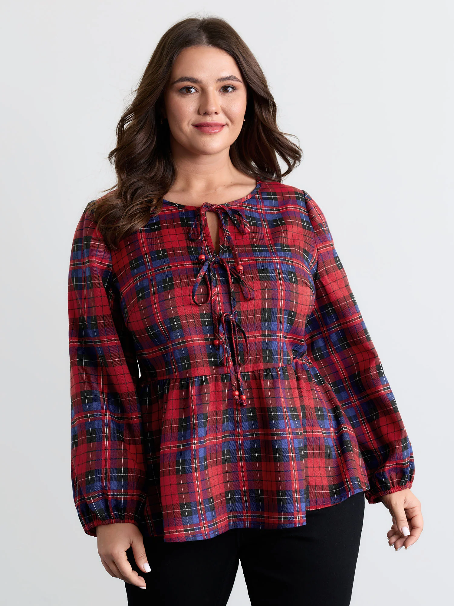 Festive Plaid Bowknots Adjustable Blouse
