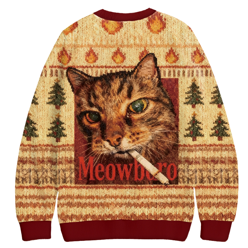 Funny Smoking Cat Meme Christmas Ugly Sweatshirt