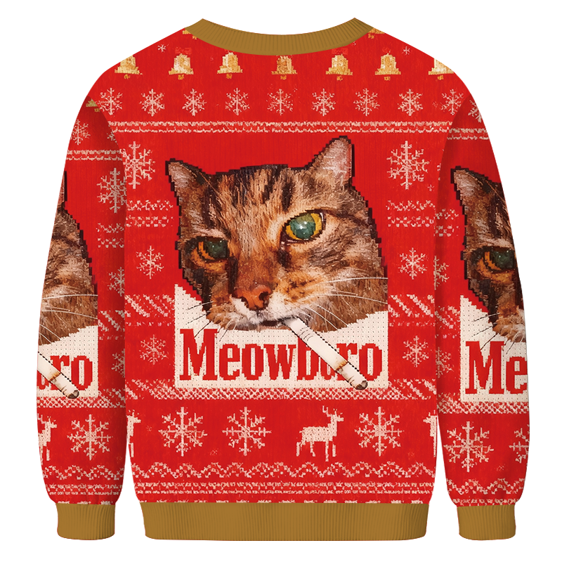Red Funny Smoking Cat Meme Christmas Ugly Sweatshirt