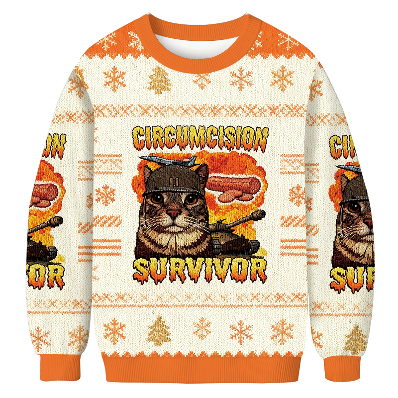 Circumcision Survivor Funny Cat Meme Christmas Ugly Sweatshirt