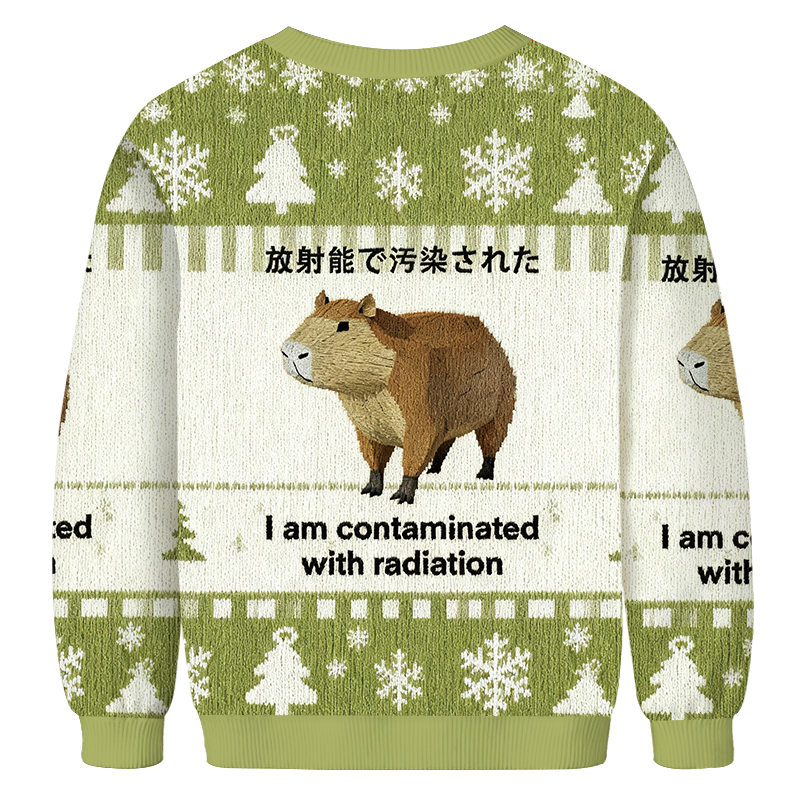 Green Capybara Contaminated By Radiation Christmas Ugly Sweatshirt