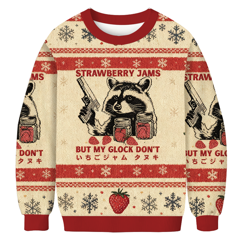Strawberry Jams Glock Funny Raccoon Christmas Ugly Sweatshirt
