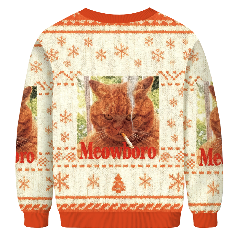 Smoking Cat Orange Christmas Ugly Sweatshirt