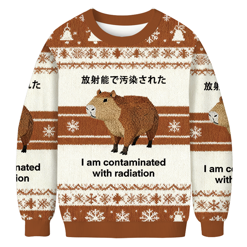 Brown Capybara Contaminated By Radiation Christmas Ugly Sweatshirt