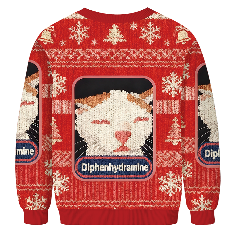 Red Drowsy Cat Meme Christmas Ugly Sweatshirt
