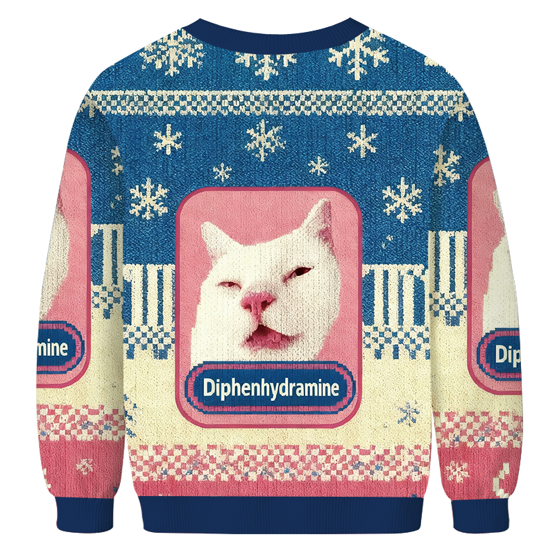 Funny Diphenhydramine Meme Cat Christmas Ugly Sweatshirt