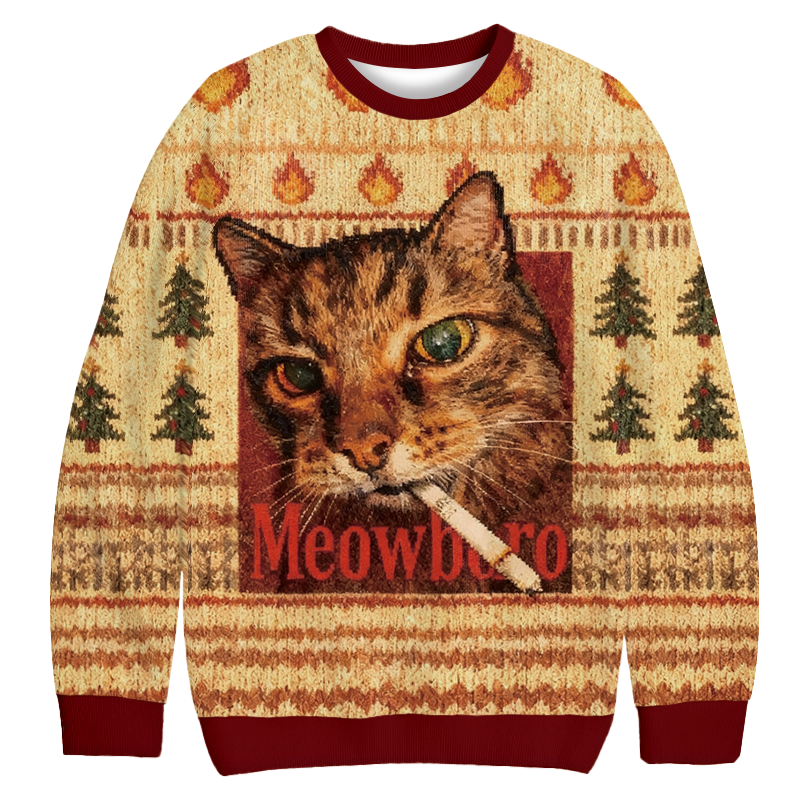 Funny Smoking Cat Meme Christmas Ugly Sweatshirt