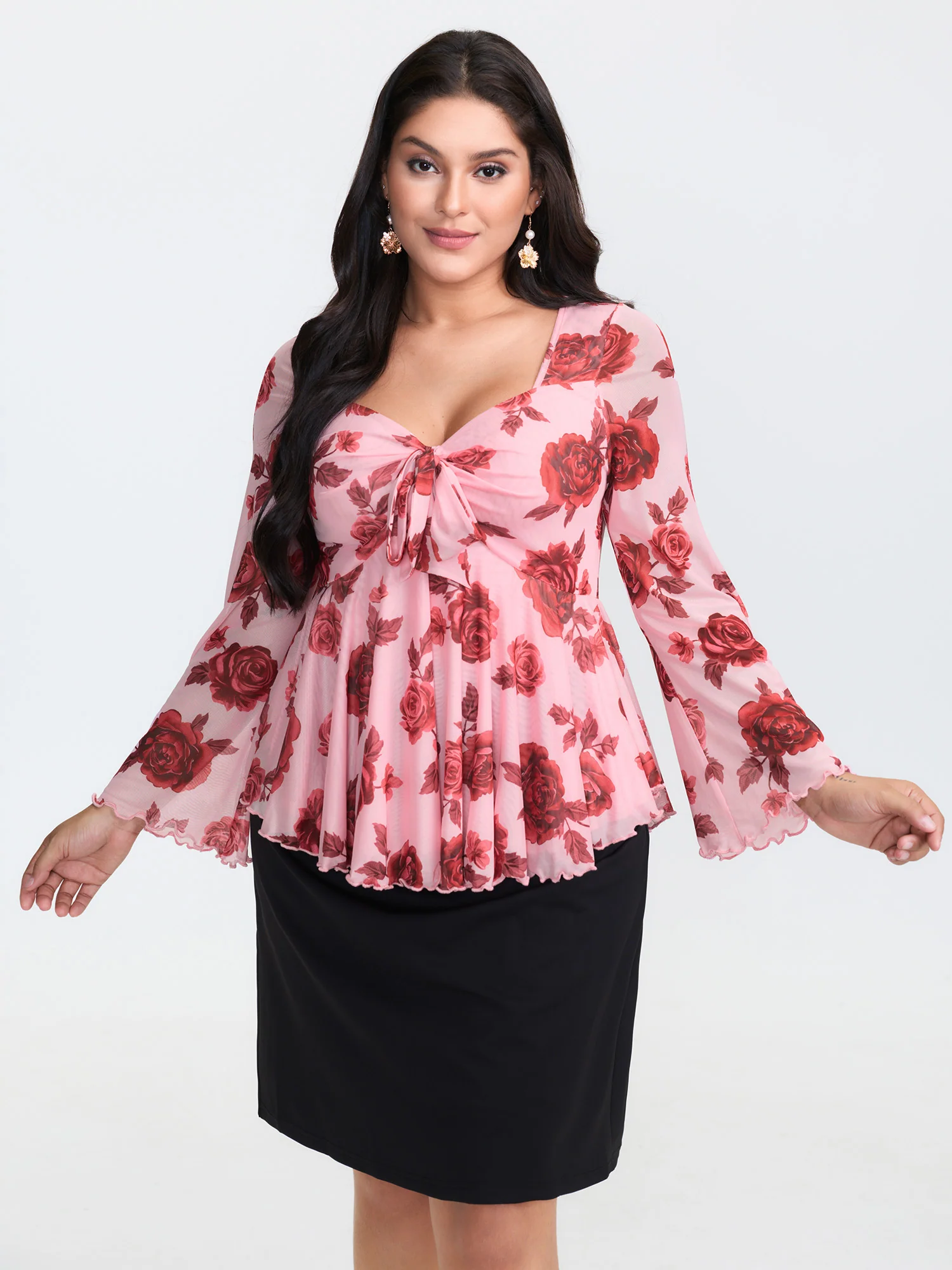 Rosy Romance Sweetheart Neckline Stretchy Blouse