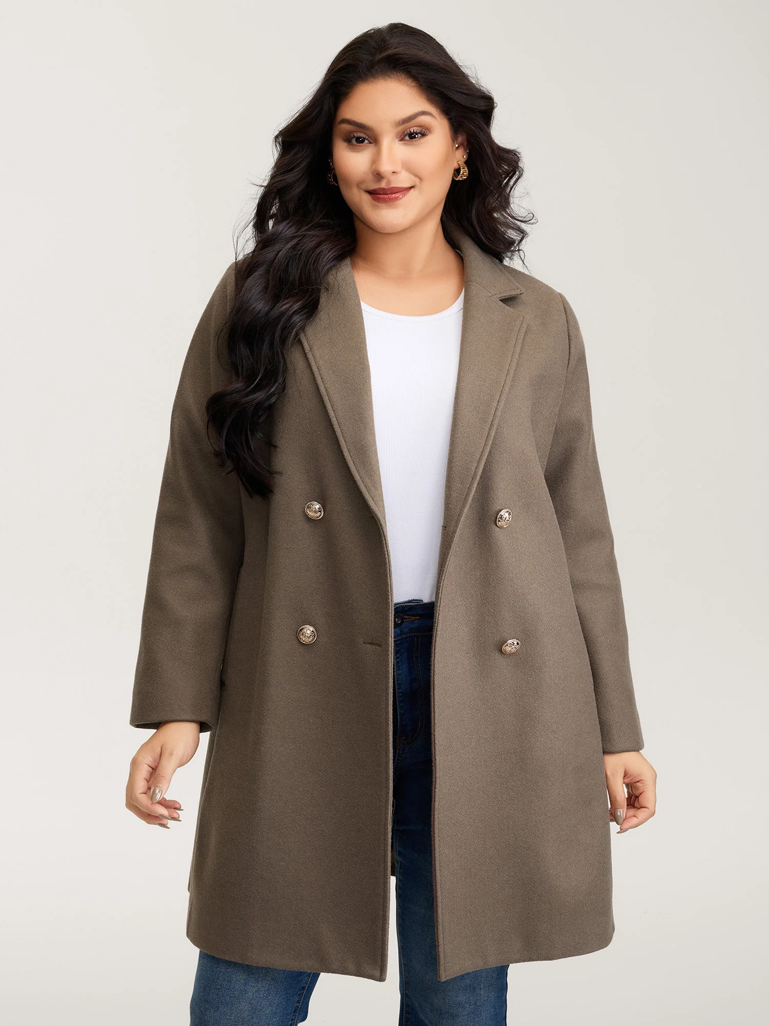 Double-Breasted Pockets Notched Lapels Coat
