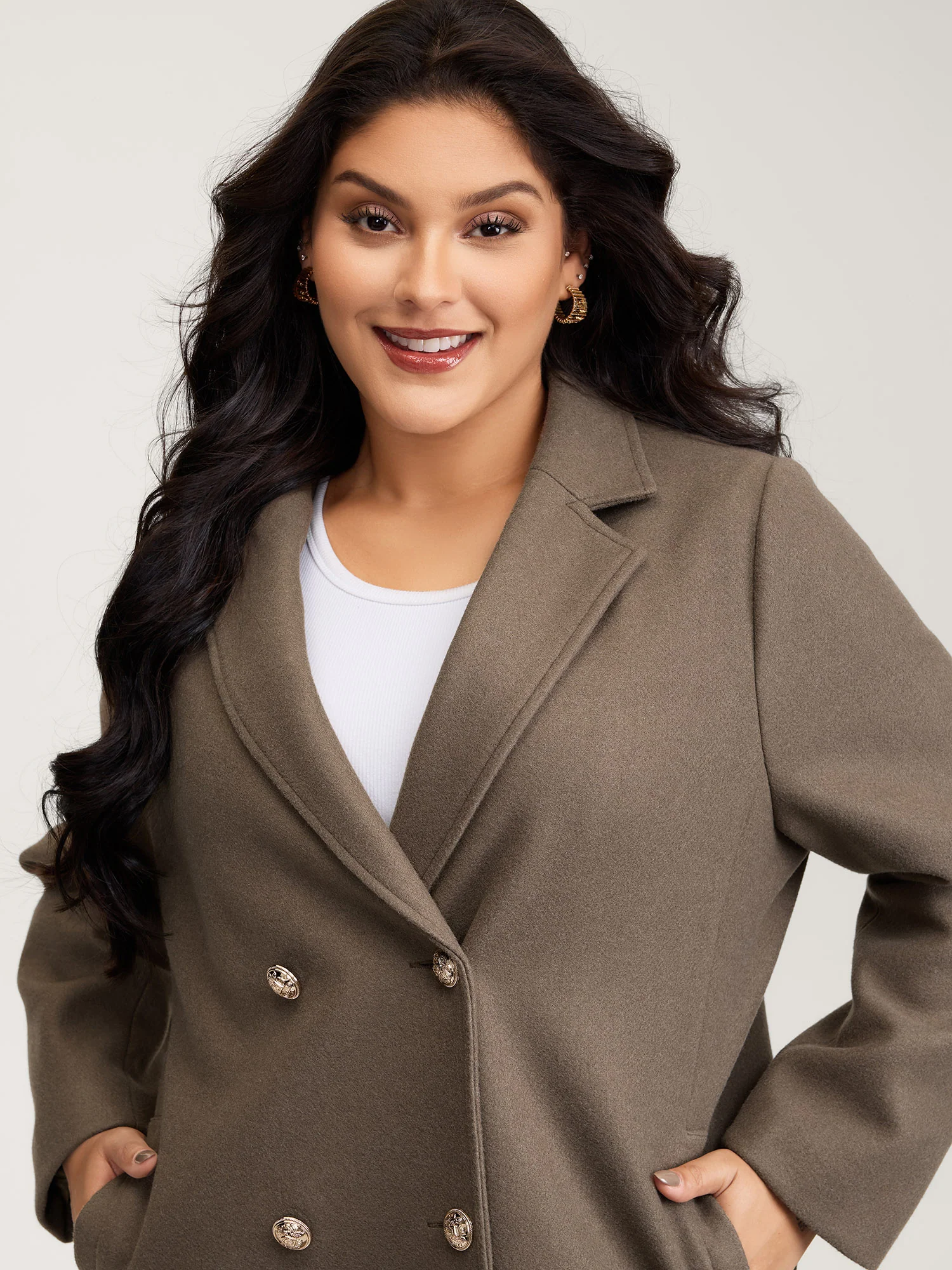 Double-Breasted Pockets Notched Lapels Coat