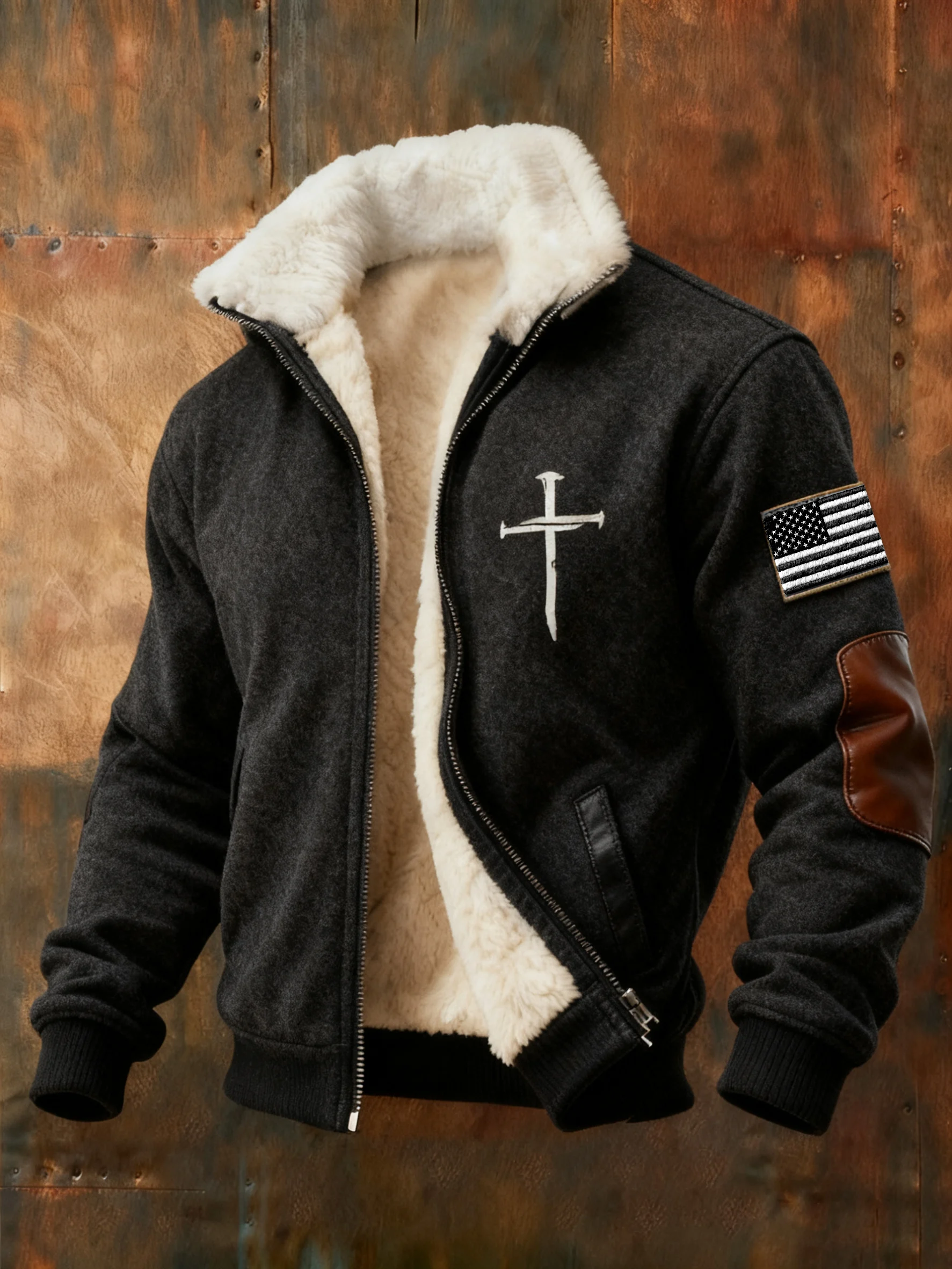 Men's Casual Retro Faith Fleece Jacket