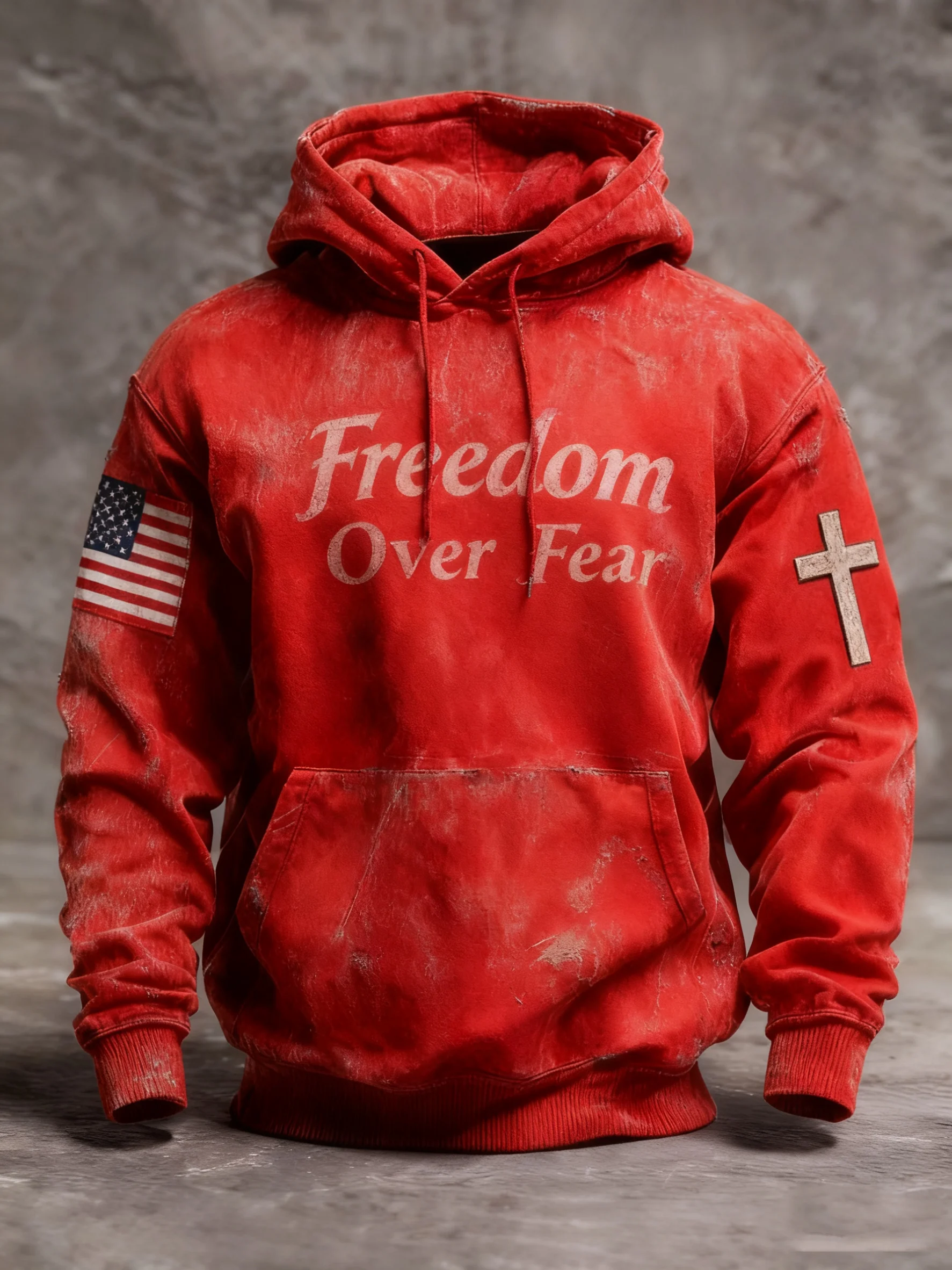Men's Vintage Cross Freedom Over Fear Print Hoodie