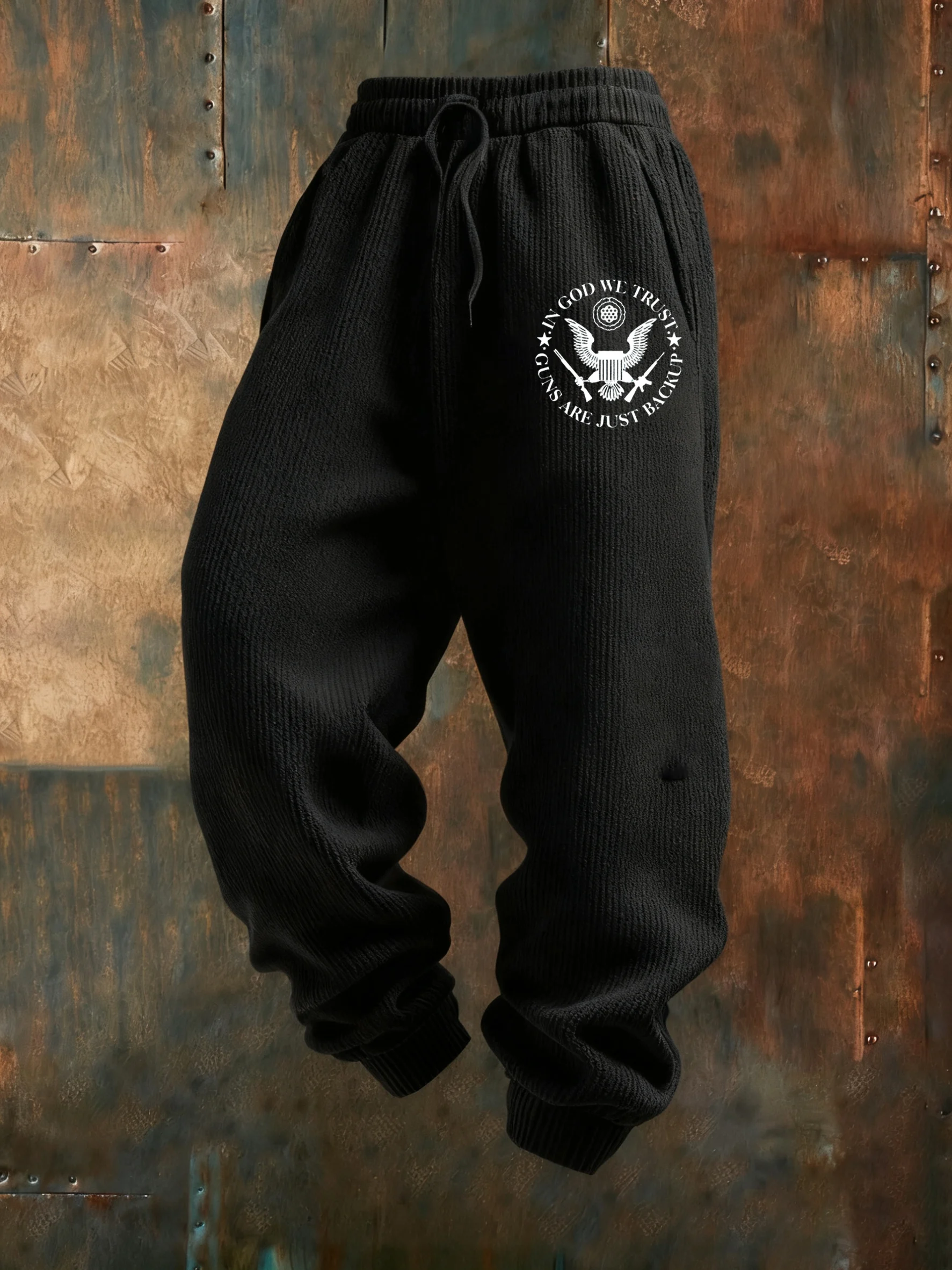 Men's Faith Print Textured Casual Loose Sweatpants