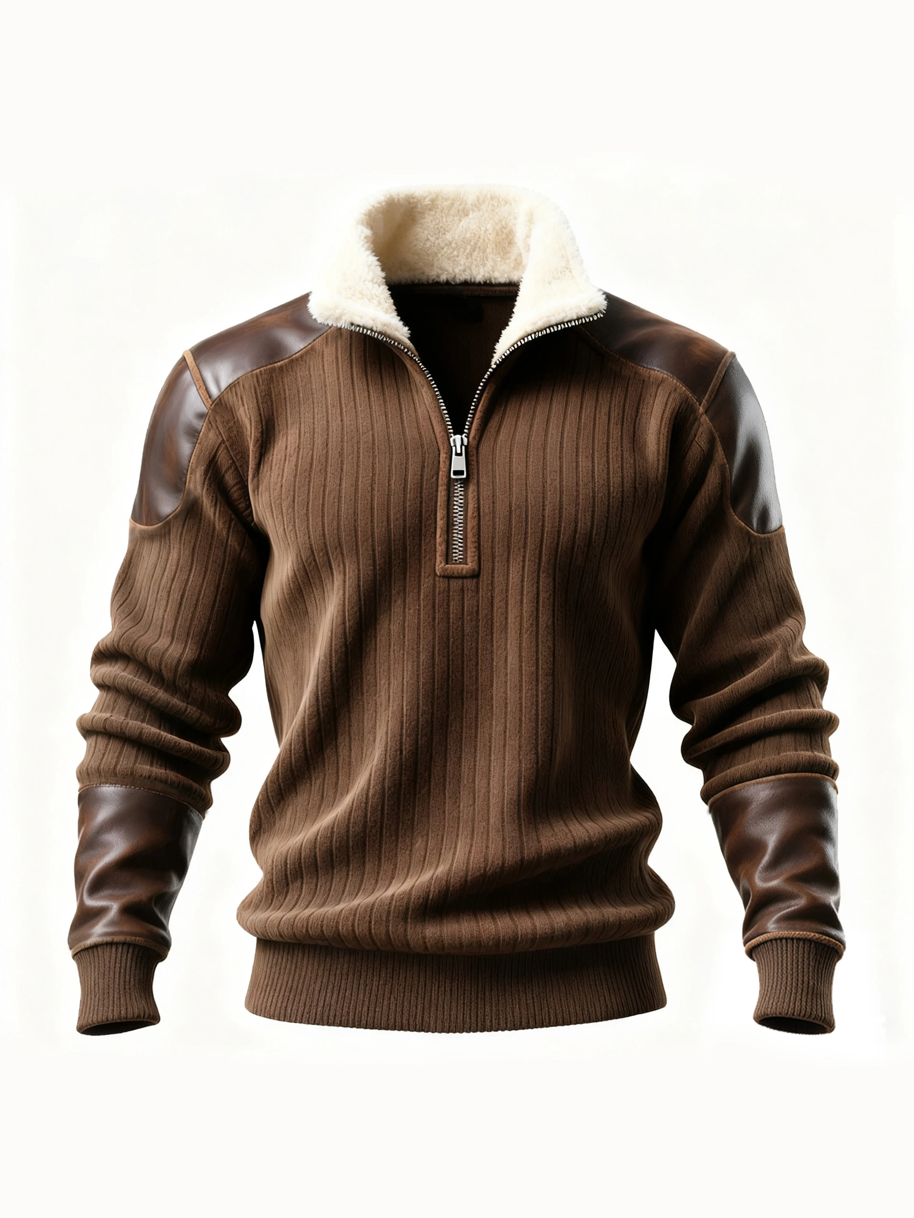 Men's Winter Retro Color-blocked Motorcycle Lapel Top