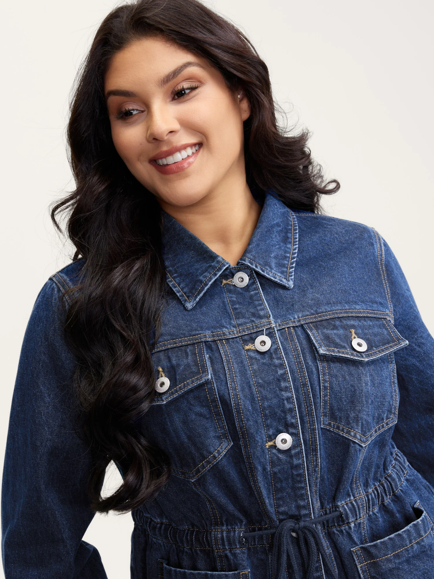 Supersoft Stretchy Waist Button-Down Denim Jacket