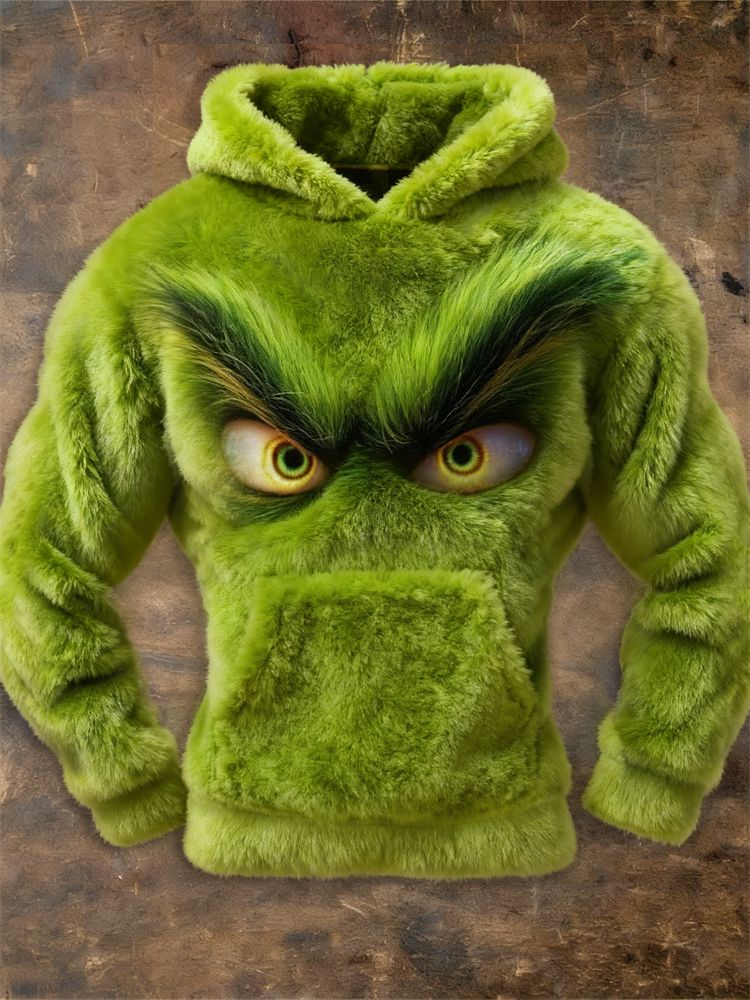 Men's Christmas Monster Inspired Fuzzy Cozy Plush Hoodie