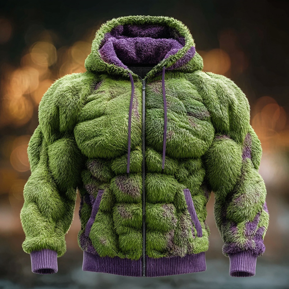 Men's Muscle Line Art Christmas Season Cozy Plush Cardigan