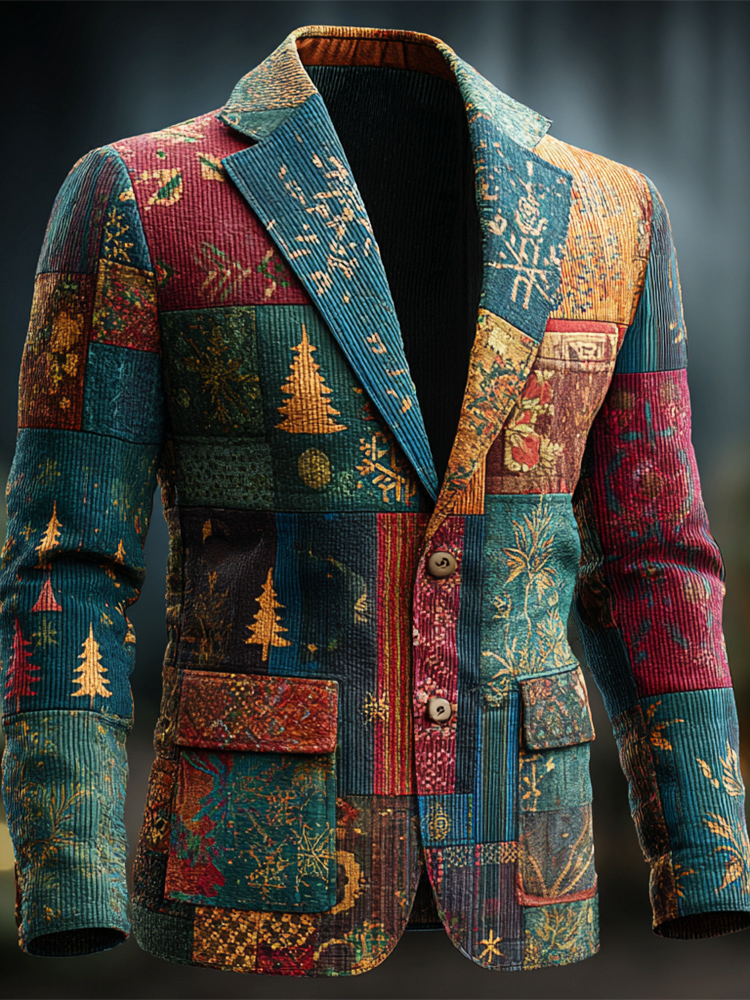 Christmas Tree Patchwork Pattern Vintage Men's Corduroy Suit
