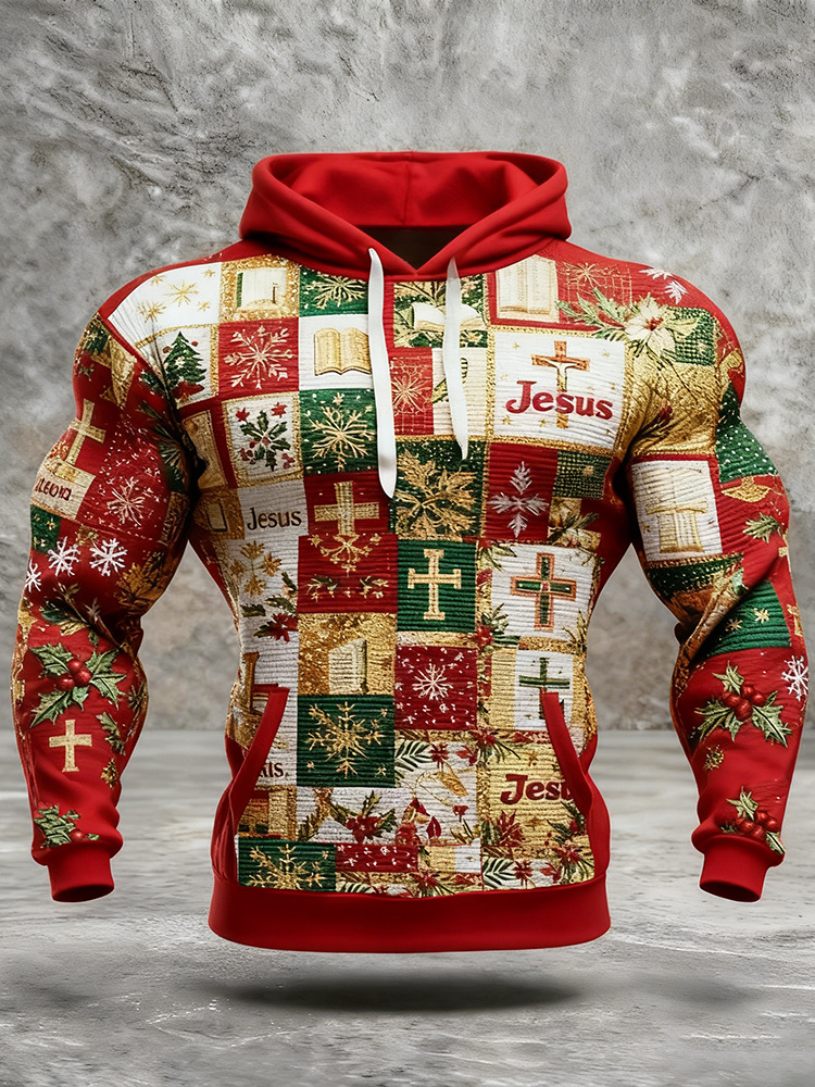 Men's Christmas Faith Print Long Sleeve Casual Hoodie